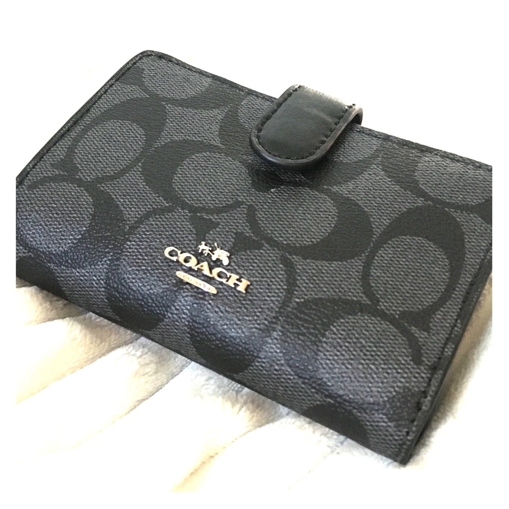Coach Signature Smoke Gray Corner Zip Wallet